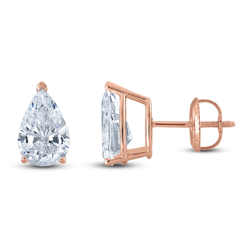 Pear-Shaped Lab-Created Diamond Solitaire Stud Earrings 1-1/2 ct tw 14K Rose Gold (F/SI2)