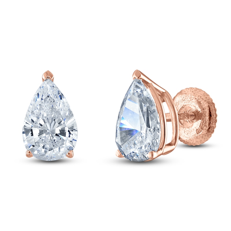 Pear-Shaped Lab-Created Diamond Solitaire Stud Earrings 1-1/2 ct tw 14K Rose Gold (F/SI2)