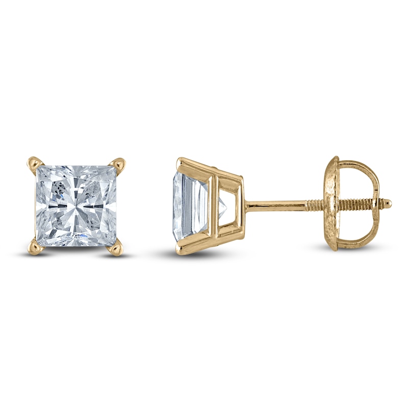 Princess-Cut Lab-Created Diamond Solitaire Stud Earrings 1 ct tw 14K Yellow Gold (F/SI2)
