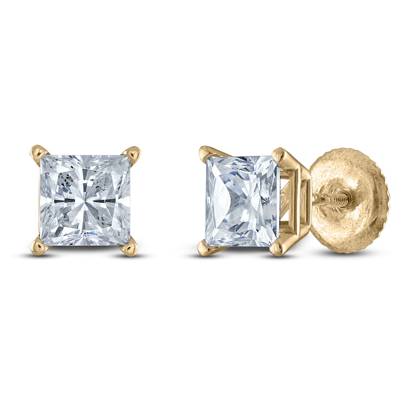 Princess-Cut Lab-Created Diamond Solitaire Stud Earrings 1 ct tw 14K Yellow Gold (F/SI2)