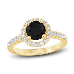 Brilliant Moments Round-Cut Black & White Diamond Halo Engagement Ring 2 ct tw 14K Yellow Gold