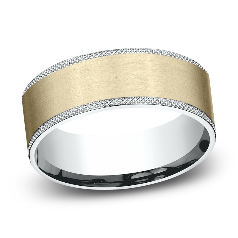 Men's Knurled Comfort-Fit Wedding Band 8mm 14K Two-Tone Gold