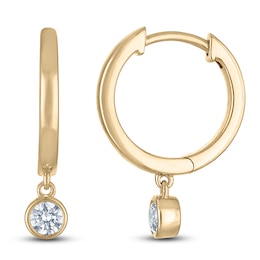 Certified Round-Cut Diamond Bezel-Set Solitaire Dangle Hoop Earrings 1/2 ct tw 14K Yellow Gold (I/I1)