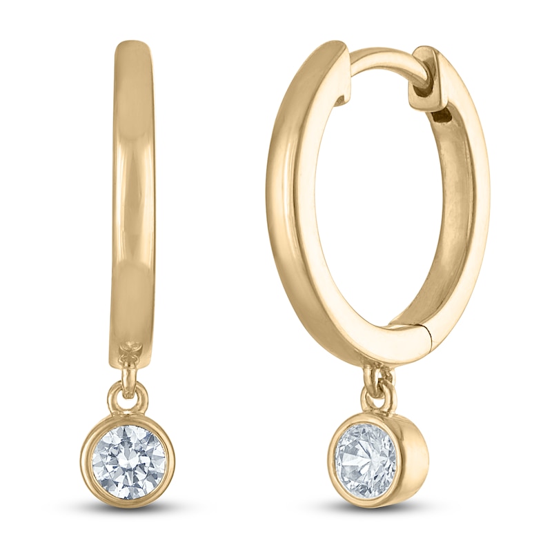 Certified Round-Cut Diamond Bezel-Set Solitaire Dangle Hoop Earrings 1/2 ct tw 14K Yellow Gold (I/I1)
