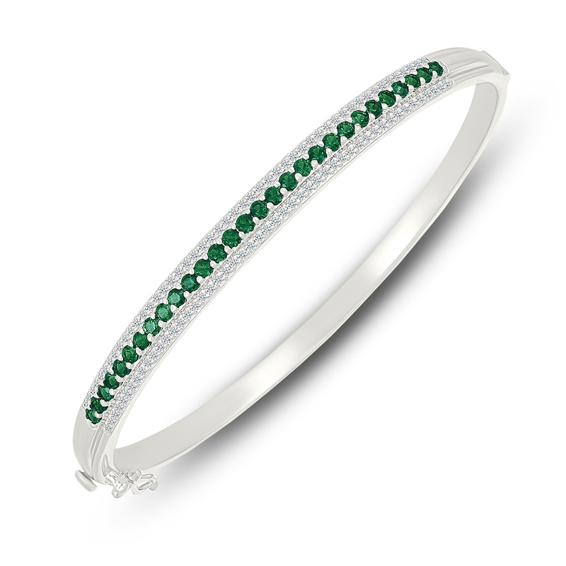 Lab-Created Emerald & White Lab-Created Sapphire Bangle Bracelet Sterling Silver