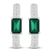 Thumbnail Image 0 of Rectangle-Cut Lab-Created Emerald & White Lab-Created Sapphire Hoop Earrings Sterling Silver