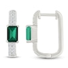 Thumbnail Image 2 of Rectangle-Cut Lab-Created Emerald & White Lab-Created Sapphire Hoop Earrings Sterling Silver