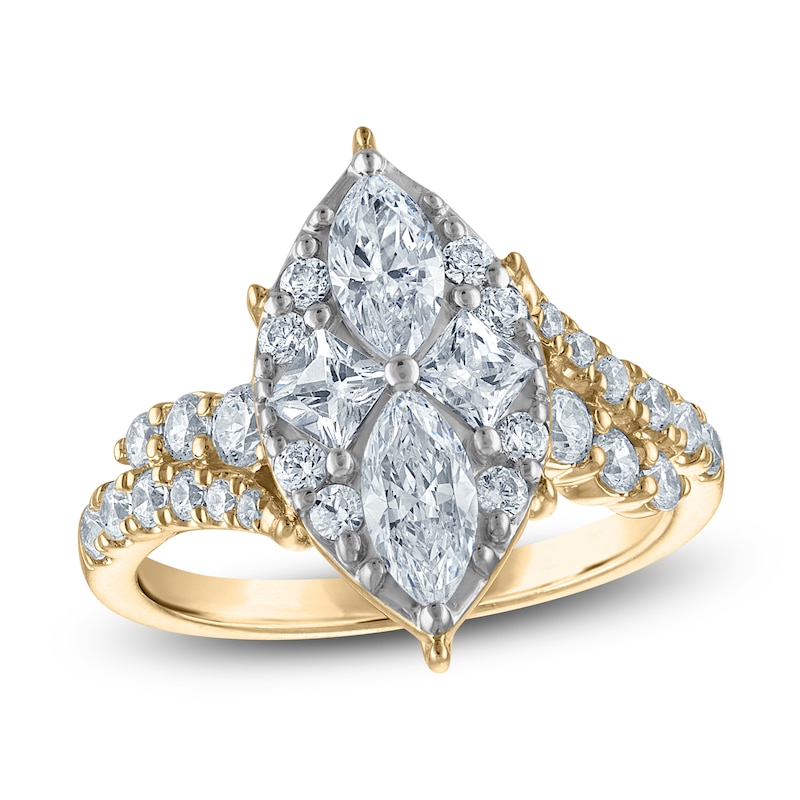 Brilliant Moments Marquise, Round & Princess-Cut Multi-Diamond Bypass Engagement Ring 2 ct tw 14K Two-Tone Gold