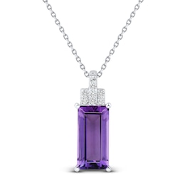 Baguette-Cut Natural Amethyst & White Lab-Created Sapphire Necklace Sterling Silver 18&quot;