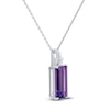 Thumbnail Image 1 of Baguette-Cut Natural Amethyst & White Lab-Created Sapphire Necklace Sterling Silver 18"