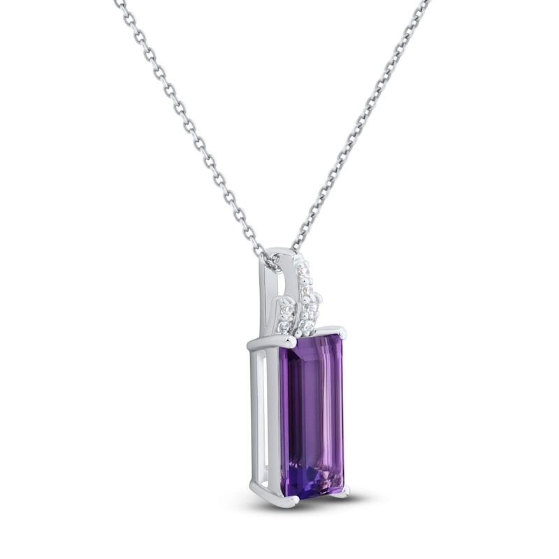 Baguette-Cut Natural Amethyst & White Lab-Created Sapphire Necklace Sterling Silver 18"