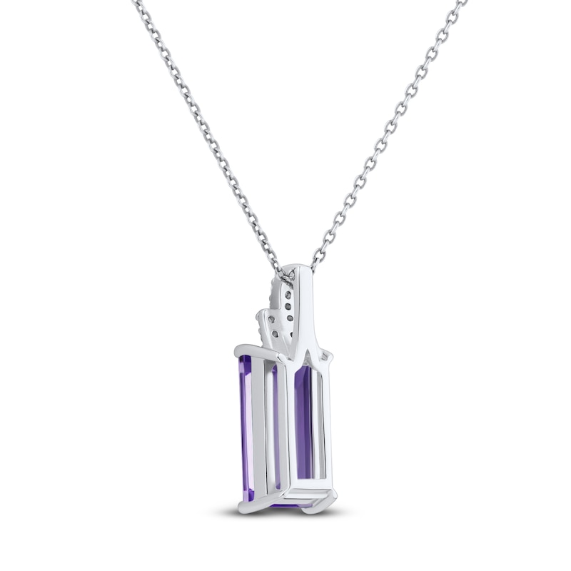 Baguette-Cut Natural Amethyst & White Lab-Created Sapphire Necklace Sterling Silver 18"