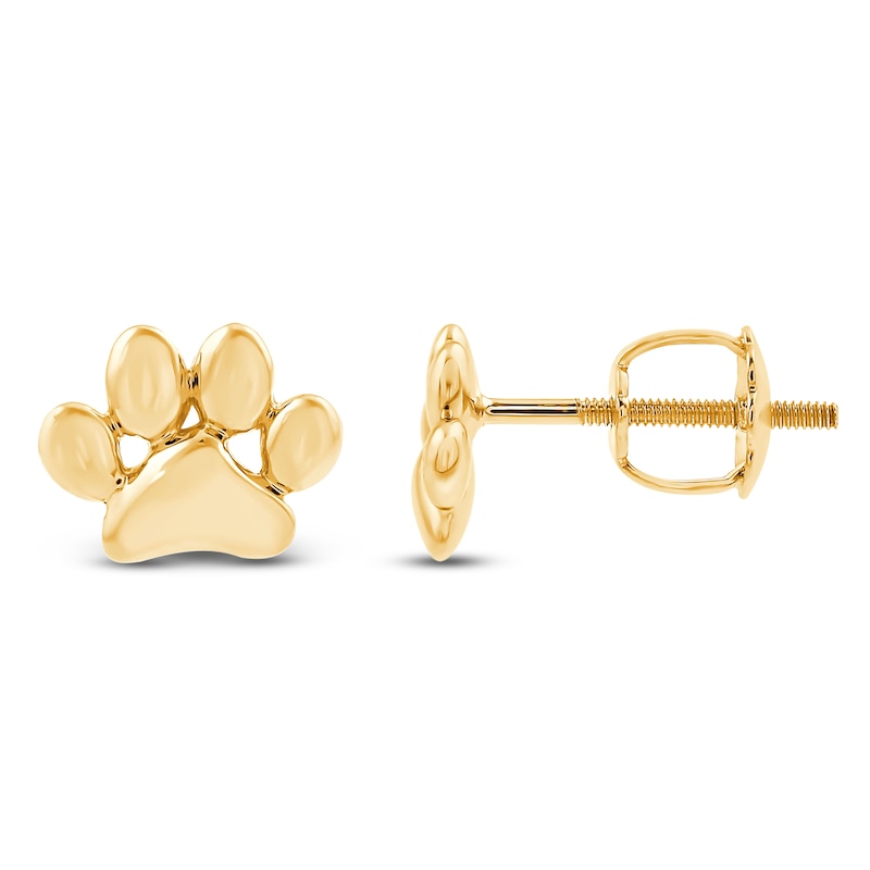 Children's Paw Print Stud Earrings 14K Yellow Gold