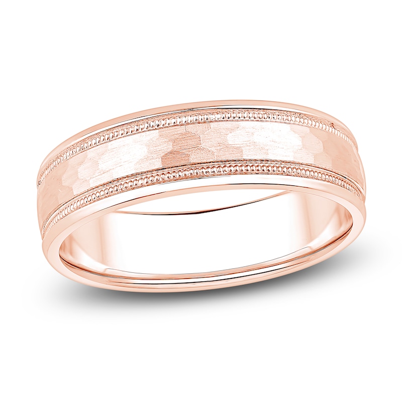 Main Image 1 of Men's Hammered Milgrain Wedding Band 18K Rose Gold 6mm