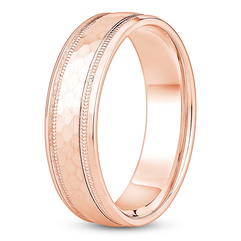 Main Image 2 of Men's Hammered Milgrain Wedding Band 18K Rose Gold 6mm