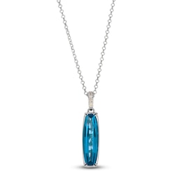 Le Vian Silhouette Elongated Cushion-Cut Natural Blue Topaz Necklace 1/20 ct tw Diamonds 14K Vanilla Gold 19&quot;