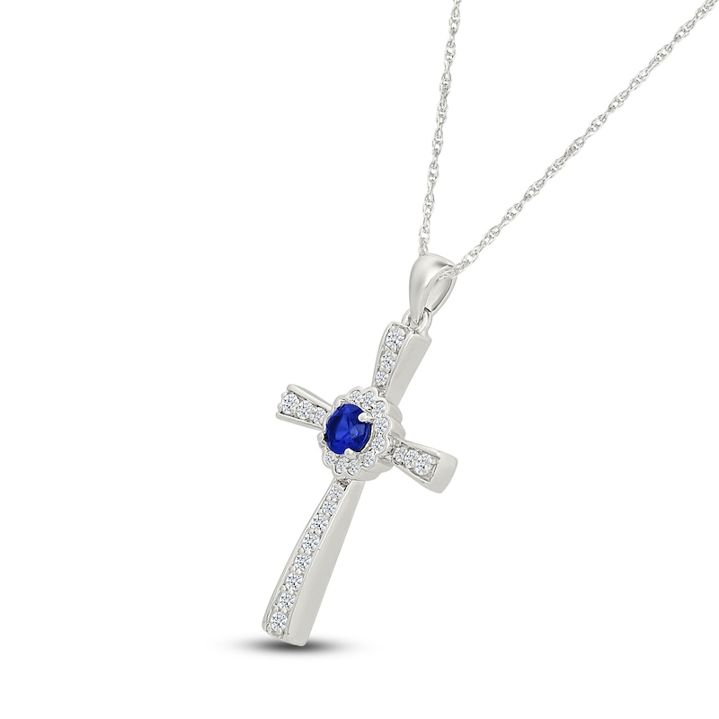 Main Image 2 of Blue & White Lab-Created Sapphire Cross Necklace Sterling Silver 18&quot;