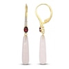 Thumbnail Image 1 of Pear-Shaped Natural Rose Quartz, Oval-Cut Natural Rhodolite Garnet & Diamond Dangle Earrings 1/20 ct tw 14K Yellow Gold