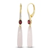 Thumbnail Image 2 of Pear-Shaped Natural Rose Quartz, Oval-Cut Natural Rhodolite Garnet & Diamond Dangle Earrings 1/20 ct tw 14K Yellow Gold