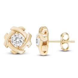 Unspoken Diamond Halo Solitaire Stud Earrings 1 ct tw 14K Yellow Gold (I1/I)