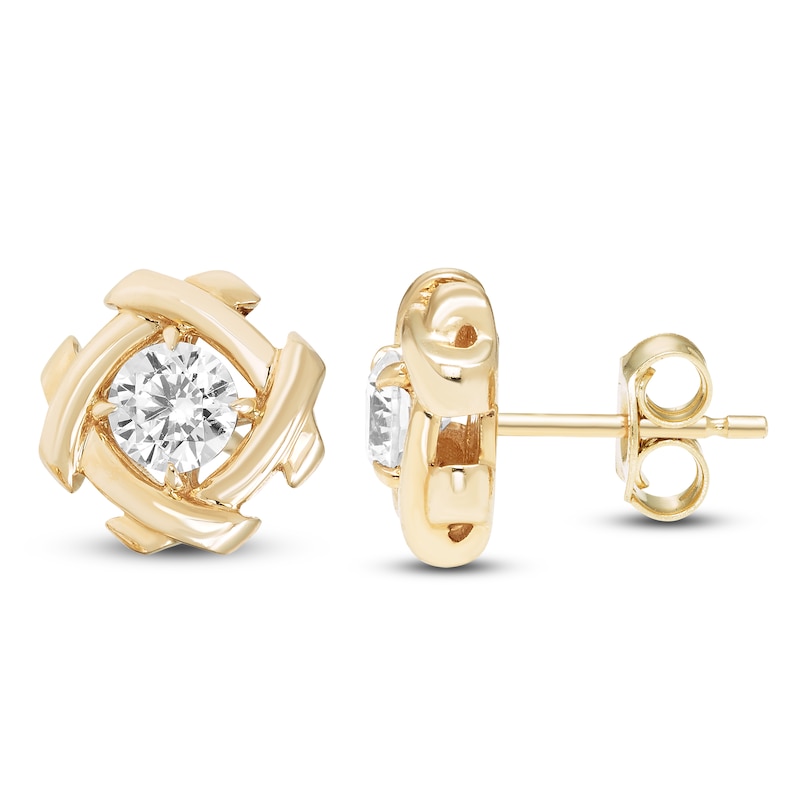 Main Image 1 of Unspoken Diamond Halo Solitaire Stud Earrings 1 ct tw 14K Yellow Gold (I1/I)