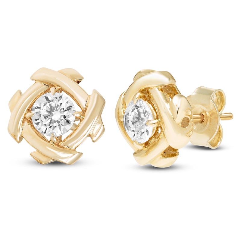 Main Image 2 of Unspoken Diamond Halo Solitaire Stud Earrings 1 ct tw 14K Yellow Gold (I1/I)