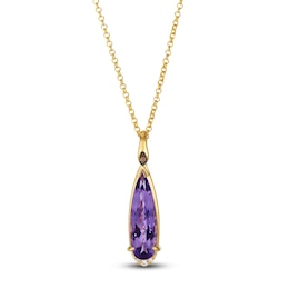 Le Vian Silhouette Elongated Pear-Shaped Natural Amethyst & Diamond Accent Necklace 14K Honey Gold 19&quot;