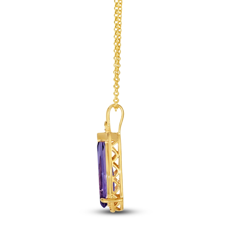 Main Image 2 of Le Vian Silhouette Elongated Pear-Shaped Natural Amethyst & Diamond Accent Necklace 14K Honey Gold 19&quot;