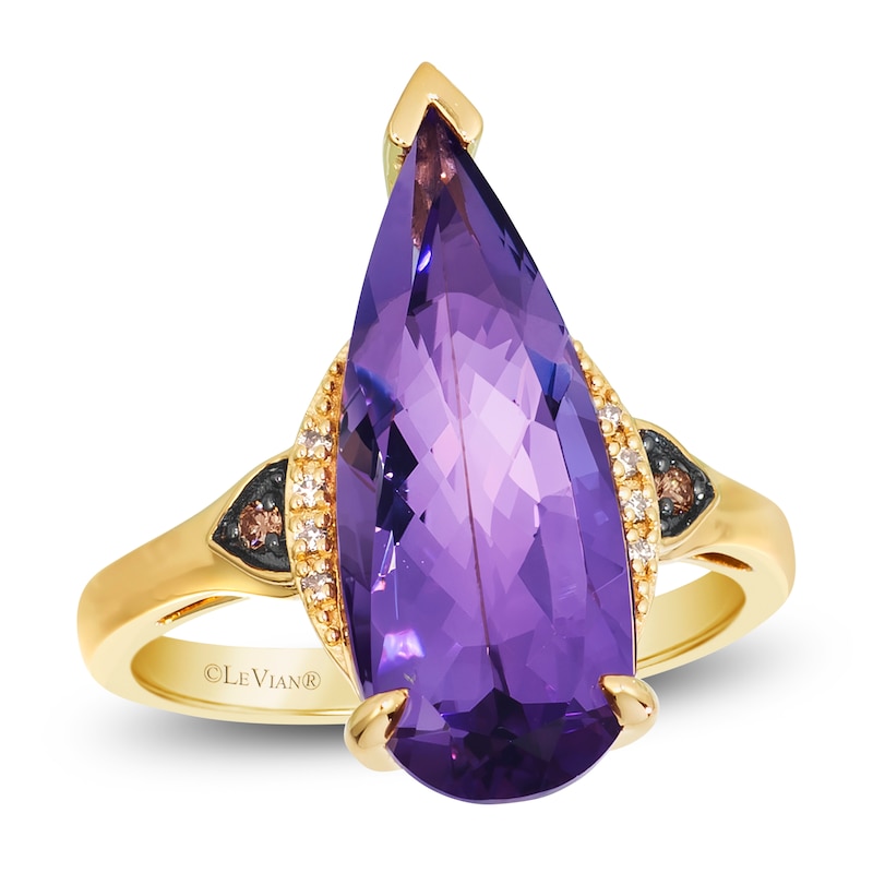 Main Image 1 of Le Vian Silhouette Elongated Pear-Shaped Natural Amethyst Ring 1/20 ct tw Diamonds 14K Honey Gold