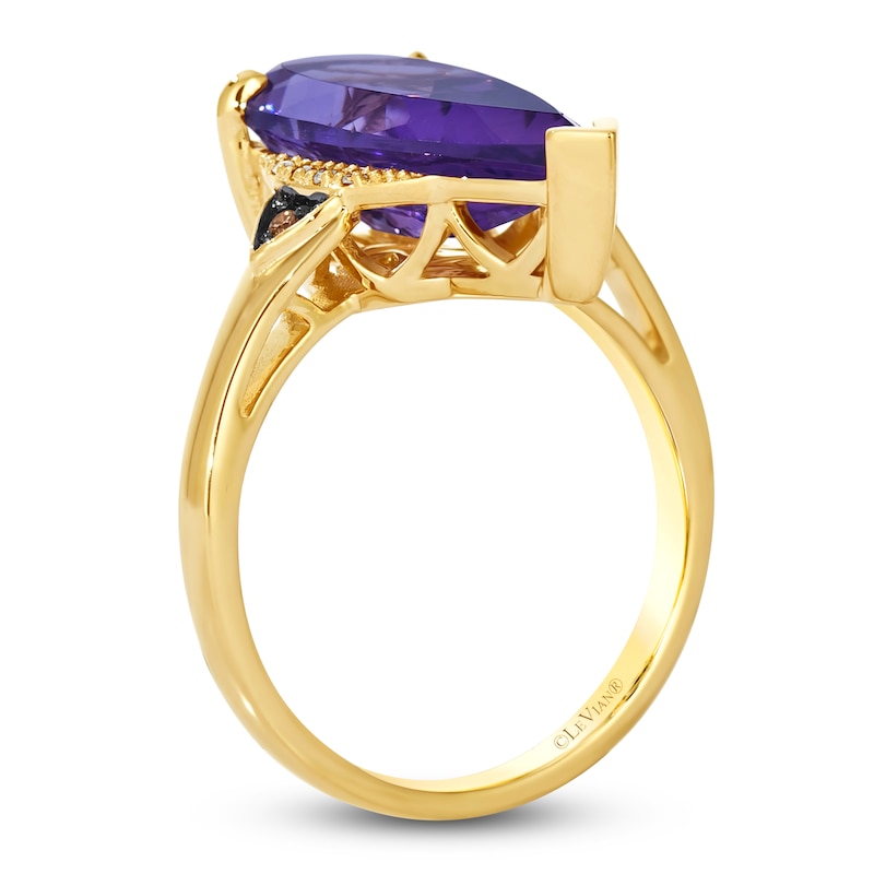 Main Image 2 of Le Vian Silhouette Elongated Pear-Shaped Natural Amethyst Ring 1/20 ct tw Diamonds 14K Honey Gold