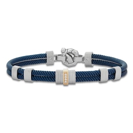 Baraka Men's Diamond Layered Cord Bracelet 1/20 ct tw Stainless Steel, Sterling Silver, Blue Ion Plating & 18K Yellow Gold 7.75&quot;