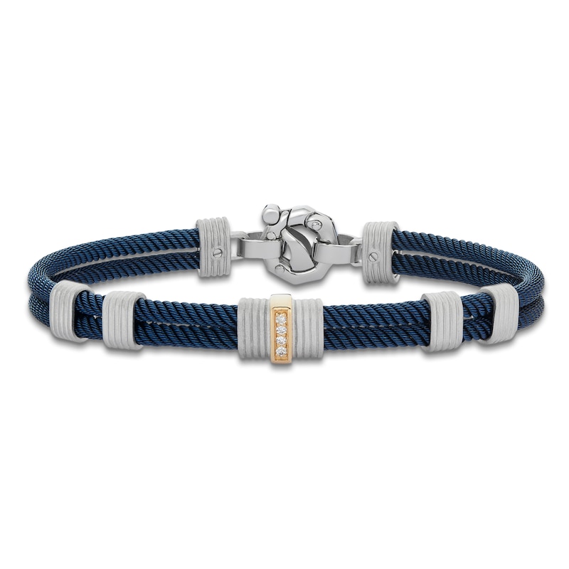 Main Image 1 of Baraka Men's Diamond Layered Cord Bracelet 1/20 ct tw Stainless Steel, Sterling Silver, Blue Ion Plating & 18K Yellow Gold 7.75&quot;