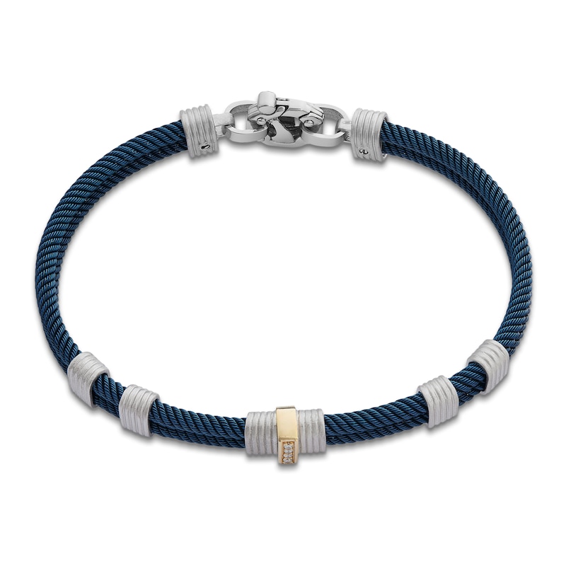 Main Image 2 of Baraka Men's Diamond Layered Cord Bracelet 1/20 ct tw Stainless Steel, Sterling Silver, Blue Ion Plating & 18K Yellow Gold 7.75&quot;