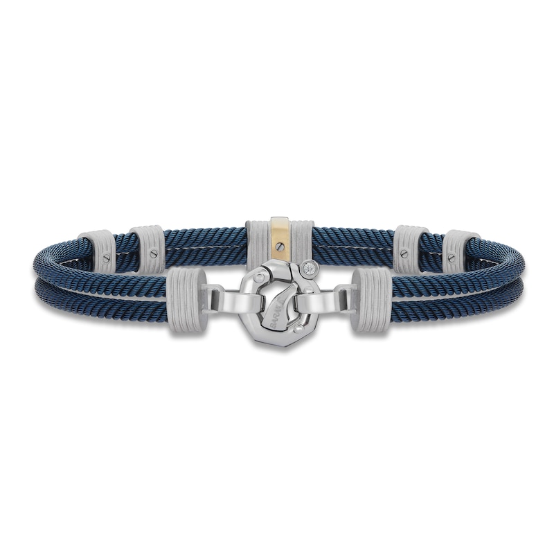 Main Image 3 of Baraka Men's Diamond Layered Cord Bracelet 1/20 ct tw Stainless Steel, Sterling Silver, Blue Ion Plating & 18K Yellow Gold 7.75&quot;