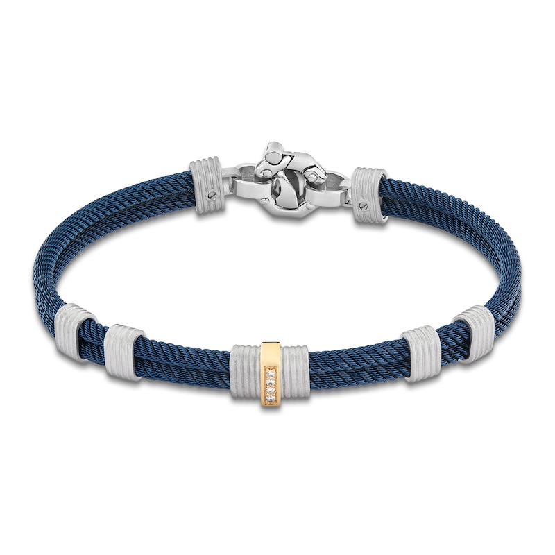 Main Image 4 of Baraka Men's Diamond Layered Cord Bracelet 1/20 ct tw Stainless Steel, Sterling Silver, Blue Ion Plating & 18K Yellow Gold 7.75&quot;