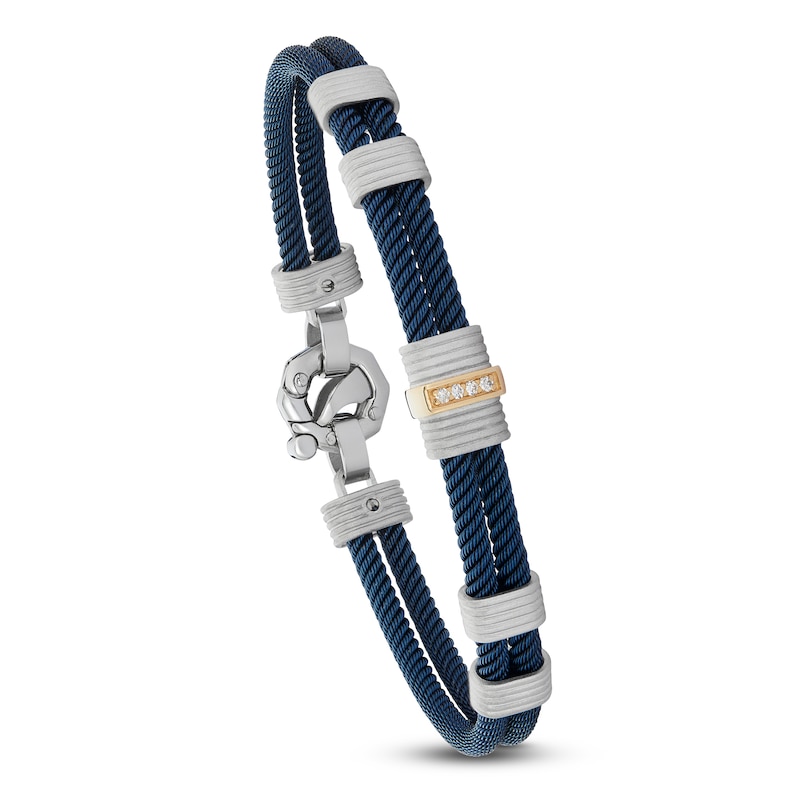 Main Image 5 of Baraka Men's Diamond Layered Cord Bracelet 1/20 ct tw Stainless Steel, Sterling Silver, Blue Ion Plating & 18K Yellow Gold 7.75&quot;