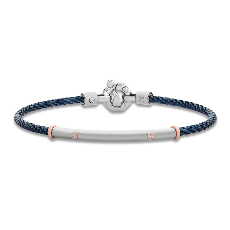 Main Image 1 of Baraka Men's Diamond Cord Bracelet 1/20 ct tw Stainless Steel, Dark Blue Ion Plating & 18K Rose Gold 7.75&quot;