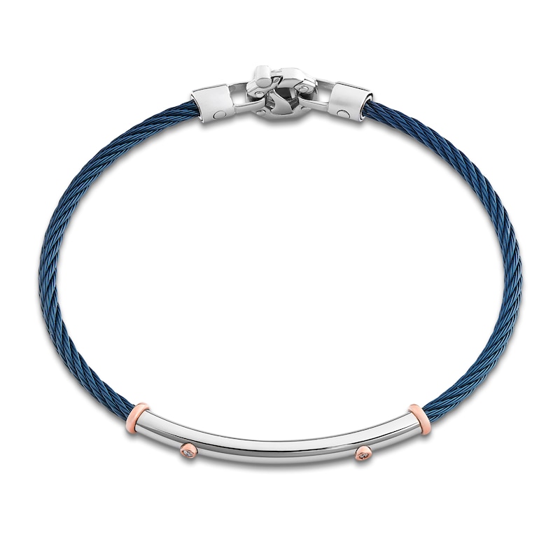 Main Image 2 of Baraka Men's Diamond Cord Bracelet 1/20 ct tw Stainless Steel, Dark Blue Ion Plating & 18K Rose Gold 7.75&quot;