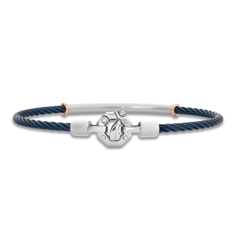 Main Image 3 of Baraka Men's Diamond Cord Bracelet 1/20 ct tw Stainless Steel, Dark Blue Ion Plating & 18K Rose Gold 7.75&quot;