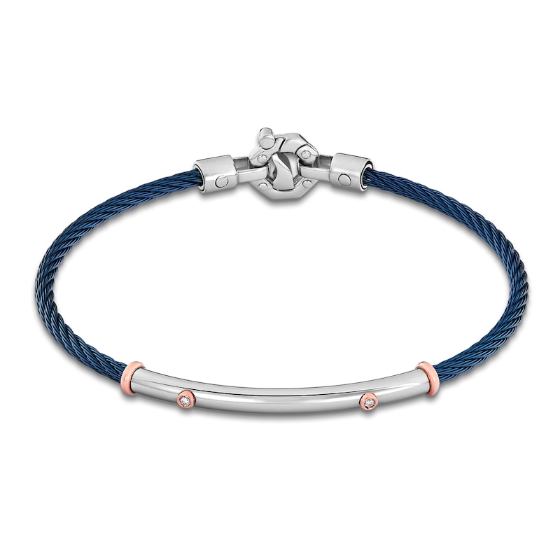 Main Image 4 of Baraka Men's Diamond Cord Bracelet 1/20 ct tw Stainless Steel, Dark Blue Ion Plating & 18K Rose Gold 7.75&quot;