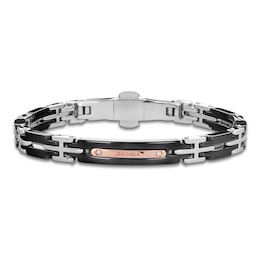 Baraka Men's Diamond Link Bracelet 1/20 ct tw Stainless Steel, Black Ceramic & 18K Rose Gold 7.75&quot;