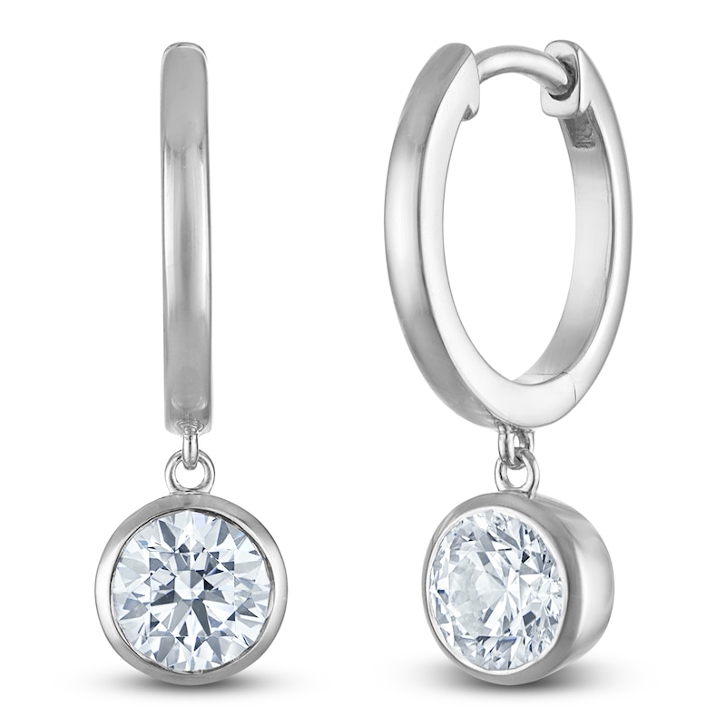 Main Image 2 of Round-Cut Lab-Created Diamond Solitaire Dangle Hoop Earrings 1-1/2 ct tw 14K White Gold (SI2/F)