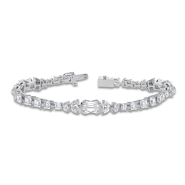 J'Lure Imperial Emerald Step-Cut & Multi-Shape Lab-Created Diamond Bracelet 8-7/8 ct tw 14K White Gold 7&quot;