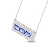 Thumbnail Image 2 of Baguette-Cut Blue Lab-Created Sapphire & White Lab-Created Sapphire Halo Bar Necklace Sterling Silver 18&quot;