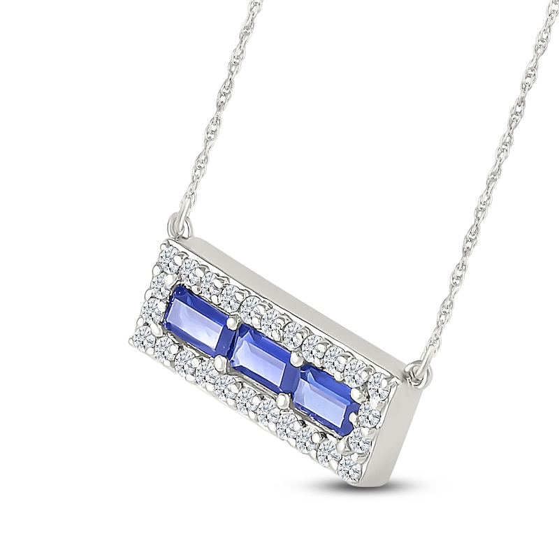 Main Image 2 of Baguette-Cut Blue Lab-Created Sapphire & White Lab-Created Sapphire Halo Bar Necklace Sterling Silver 18&quot;