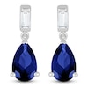 Thumbnail Image 1 of Pear-Shaped Blue Lab-Created Sapphire & Baguette-Cut White Lab-Created Sapphire Dangle Earrings Sterling Silver