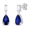 Thumbnail Image 2 of Pear-Shaped Blue Lab-Created Sapphire & Baguette-Cut White Lab-Created Sapphire Dangle Earrings Sterling Silver