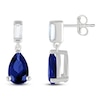 Thumbnail Image 3 of Pear-Shaped Blue Lab-Created Sapphire & Baguette-Cut White Lab-Created Sapphire Dangle Earrings Sterling Silver