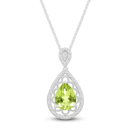 Pear-Shaped Natural Peridot & Diamond Necklace 1/10 ct tw Sterling Silver 18&quot;