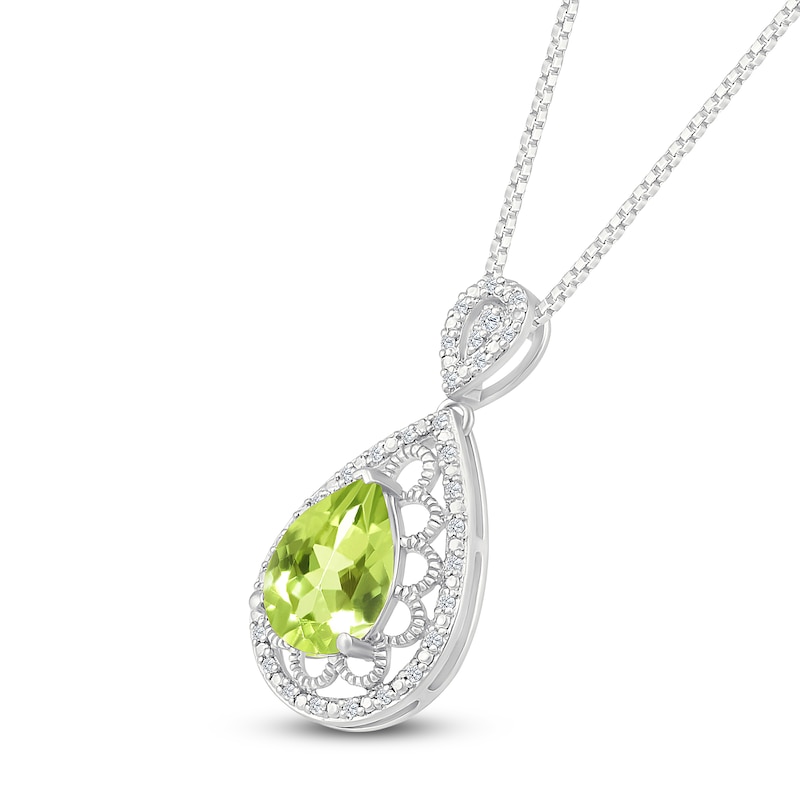 Main Image 2 of Pear-Shaped Natural Peridot & Diamond Necklace 1/10 ct tw Sterling Silver 18&quot;